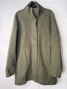 Lands' End Coat Jacket Green Boucle Zip Front Pockets Plus Size Winter LT 1X
